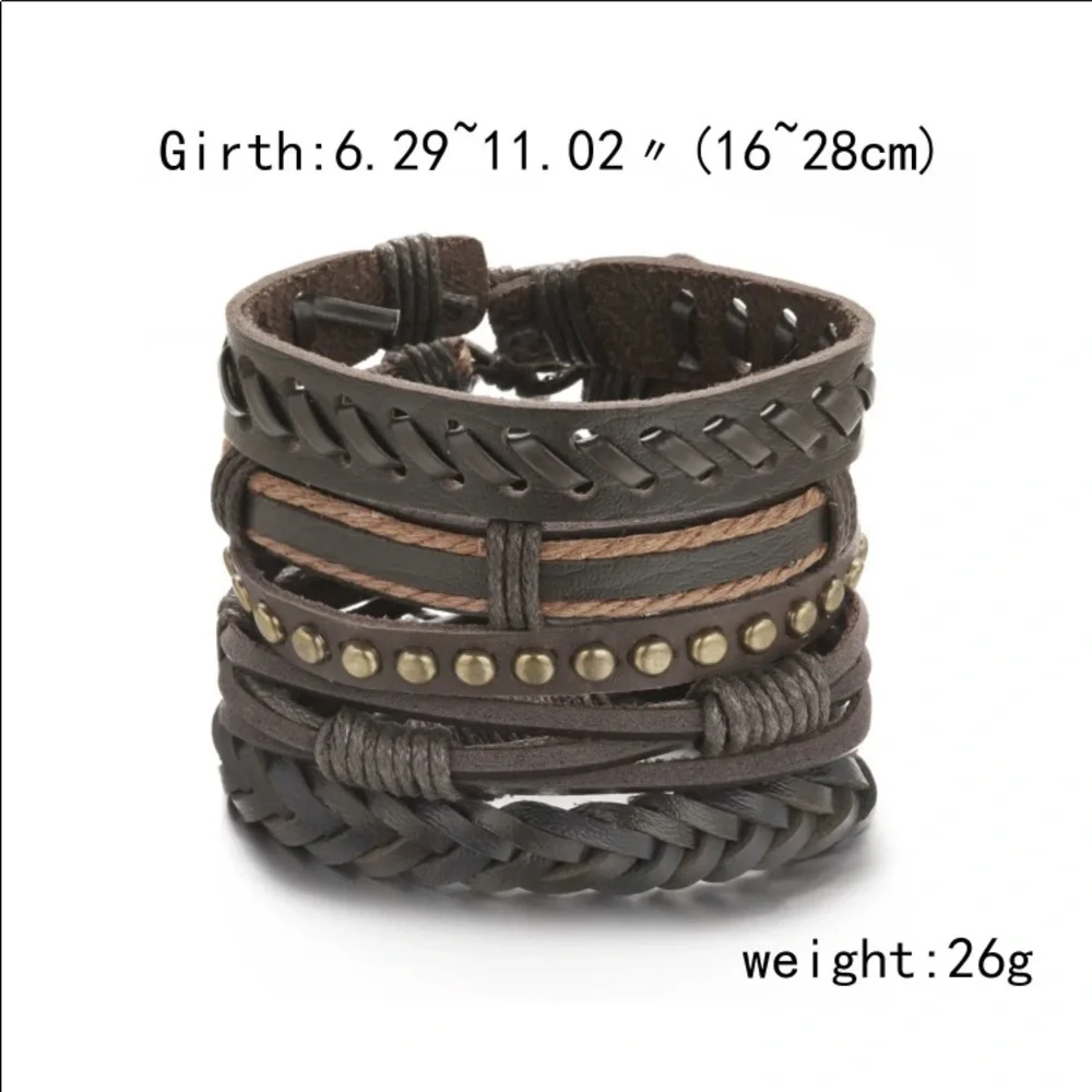 Men’s Genuine Leather Rope Bracelet Set